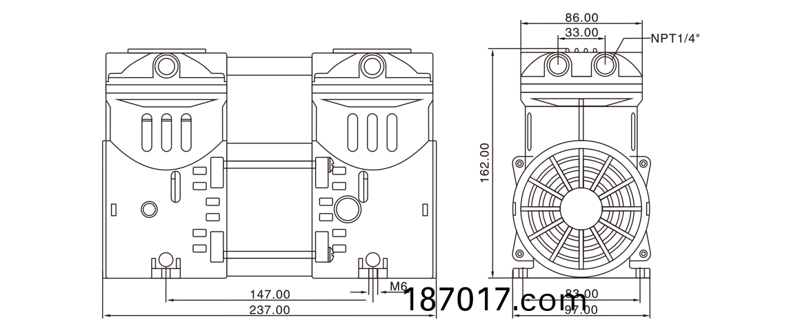 HP-550H活(huo)塞真空(kong)泵(beng) 尺(chi)寸(cun)圖
