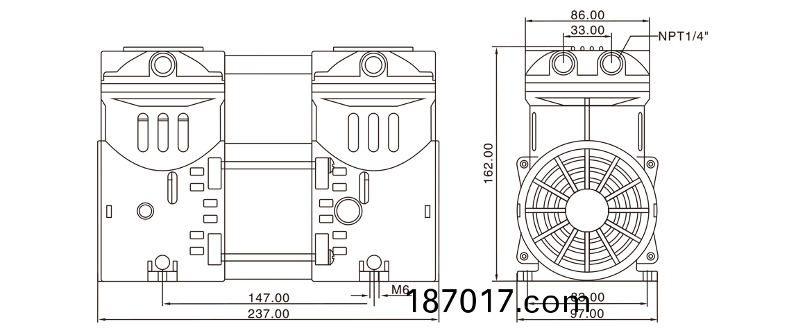 HP-550V活(huo)塞真(zhen)空泵 尺(chi)寸(cun)圖(tu)