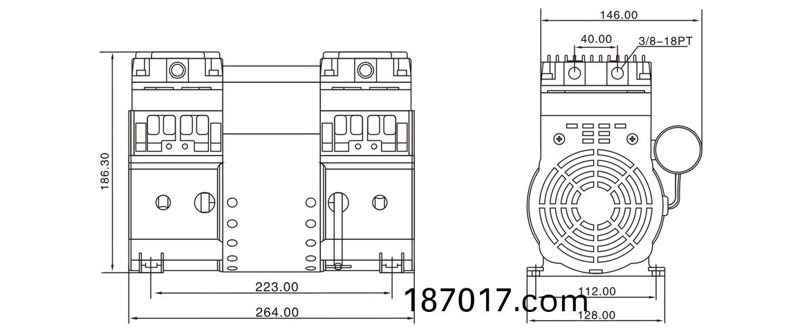 HP-200C活塞(sai)真(zhen)空(kong)泵(beng) 尺(chi)寸圖