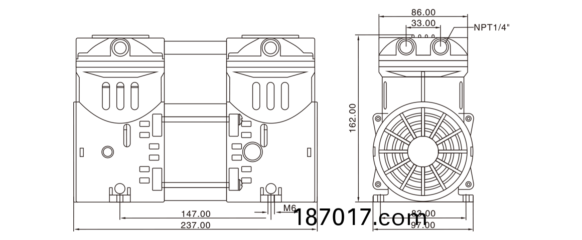HP-550C活(huo)塞(sai)真(zhen)空(kong)泵(beng) 尺寸圖