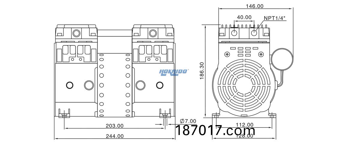 HP-1400C活塞真(zhen)空(kong)泵(beng) 尺寸圖