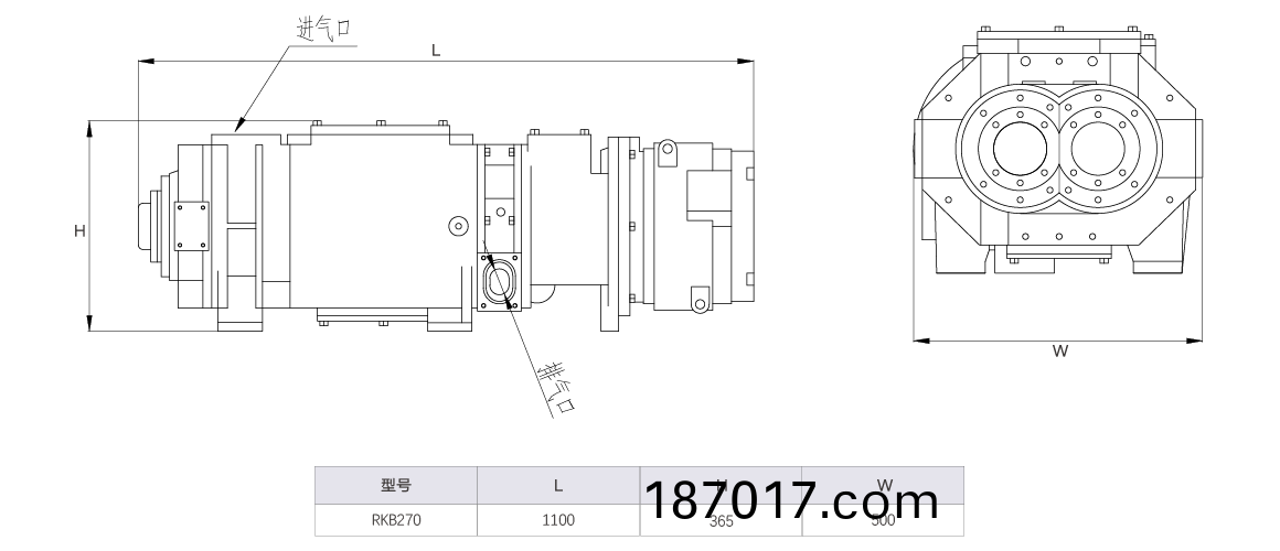 RKB0270榦(gan)式(shi)螺桿真(zhen)空(kong)泵 水(shui)冷(leng)尺(chi)寸(cun)圖(tu)